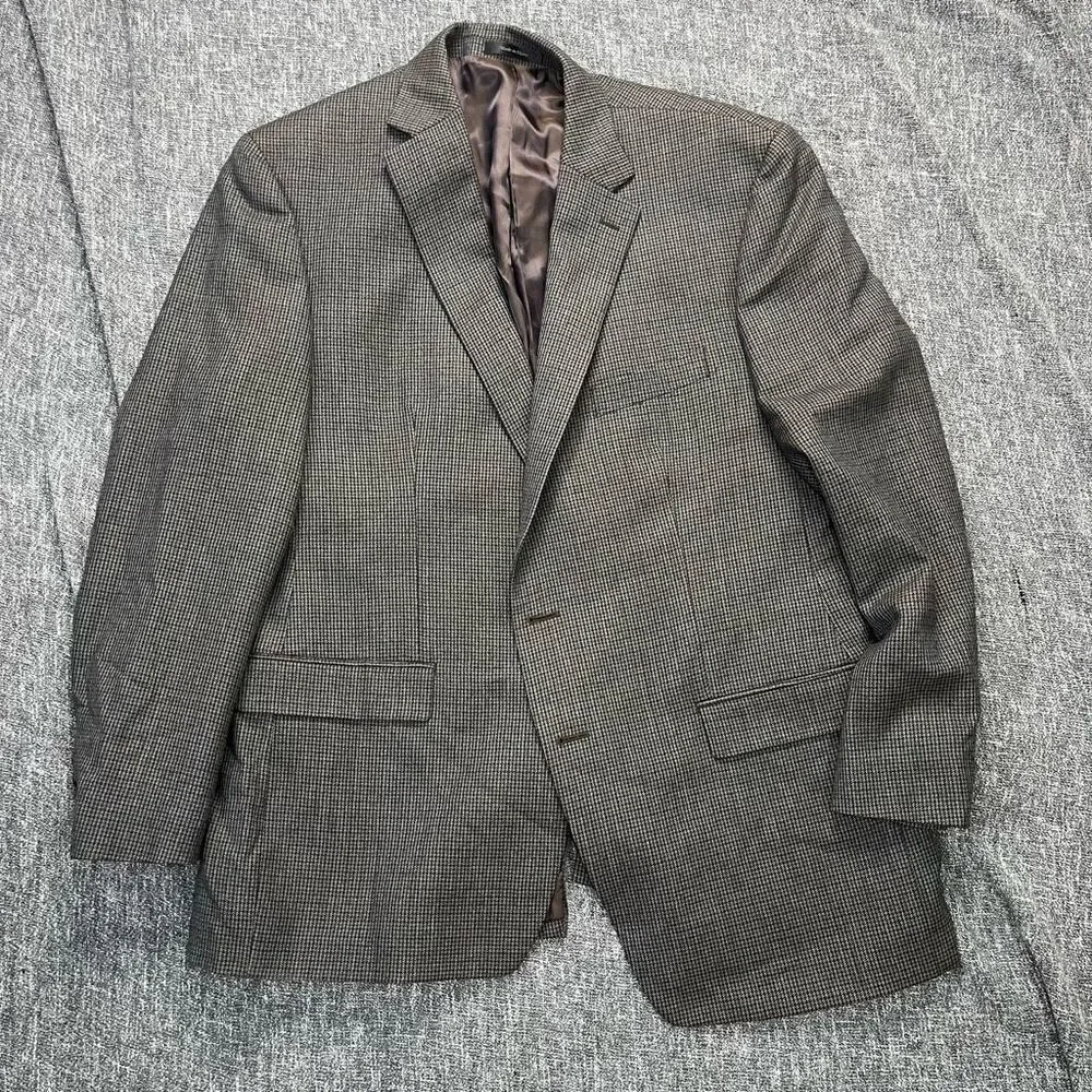 Ralph Lauren Chaps Mens 46R Brown Houndstooth Suit Jacket Blazer Canada Vintage